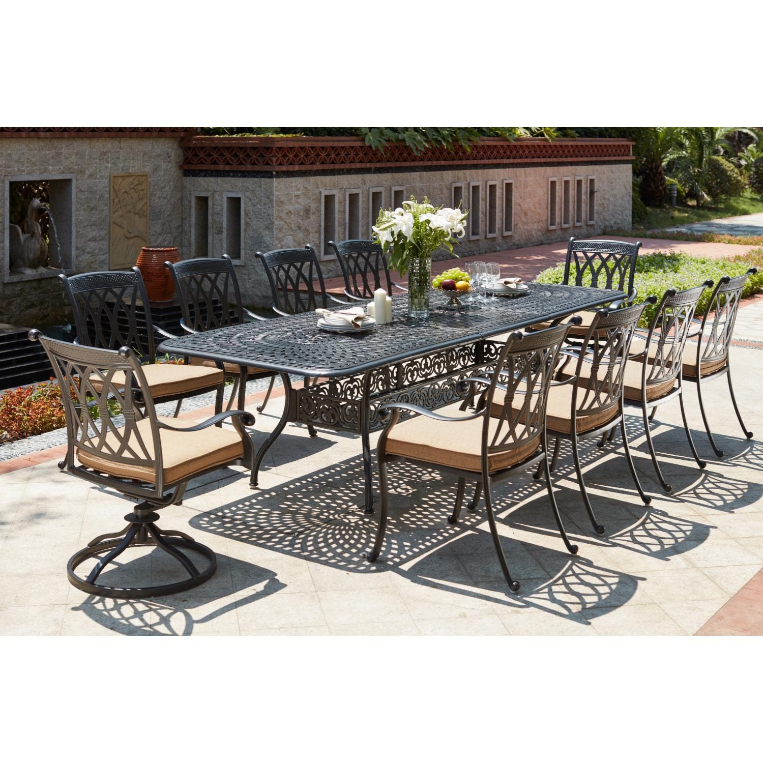 Capri 11 Piece Cast Aluminum Patio Dining Set W/ 92 X 42 Inch Pertaining To 11 Piece Extendable Patio Dining Sets (View 8 of 15)