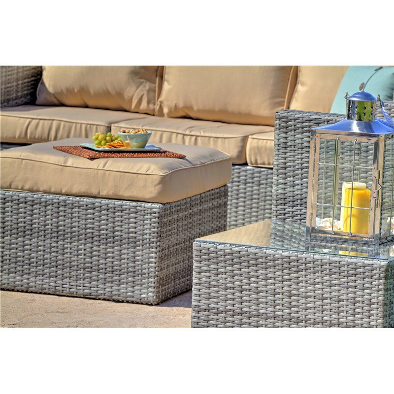 Caribe 4 Piece All Weather Grey Wicker Patio Seating Set With Beige Intended For Outdoor Wicker Gray Cushion Patio Sets (View 14 of 15)