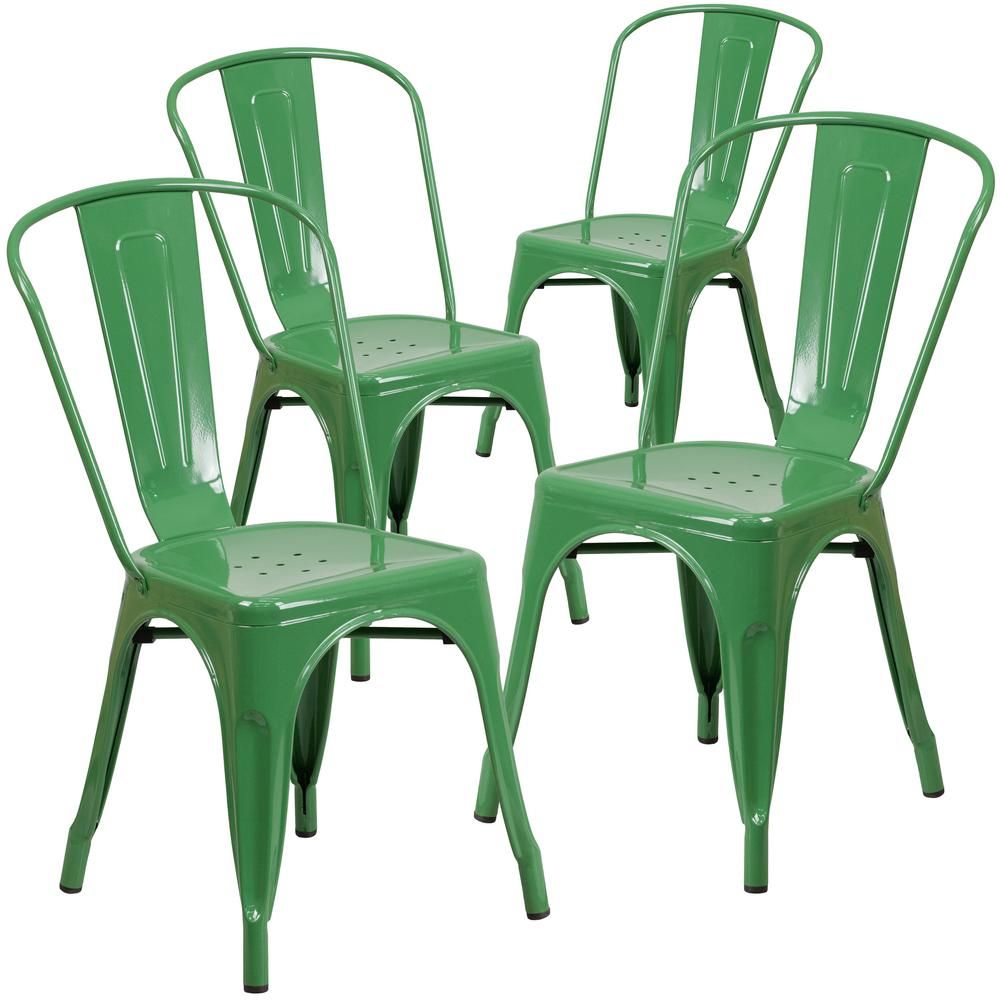 Carnegy Avenue Stackable Metal Outdoor Dining Chair In Green (Set Of 4 Intended For Green Steel Indoor Outdoor Armchair Sets (View 1 of 15)