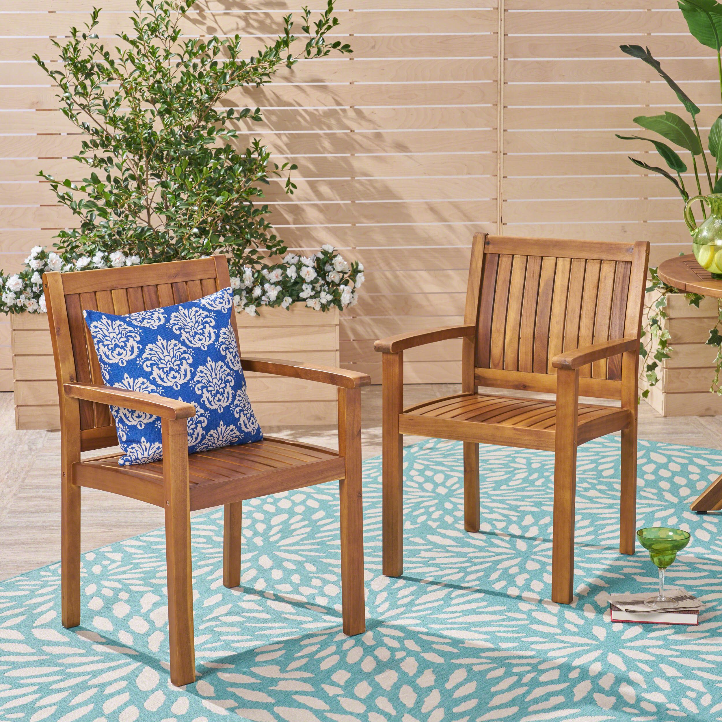 Caroline Outdoor Acacia Wood Dining Chairs, Set Of 2, Teak – Walmart Inside Teak Folding Chair Patio Dining Sets (View 2 of 15)
