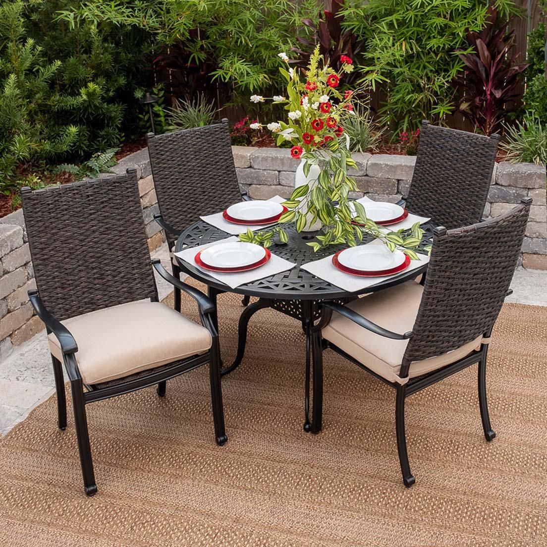 Carondelet 5 Piece Wicker Patio Dining Set W/ 48 Inch Round Patio Throughout Wicker 5 Piece Round Patio Dining Sets (View 4 of 15)