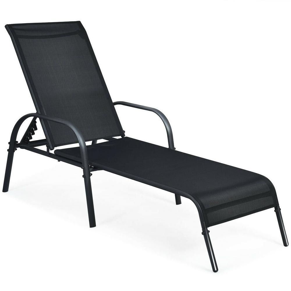 Casainc Black Adjustable Metal Folding Outdoor Chaise Lounge Hyo15Bk For Steel Arm Outdoor Aluminum Chaise Sets (View 13 of 15)