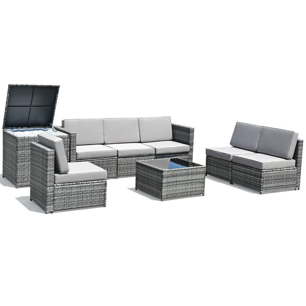 Casainc Gray 8 Piece Wicker Patio Conversation Set With Cushionguard Intended For Fabric 5 Piece 4 Seat Outdoor Patio Sets (View 12 of 15)