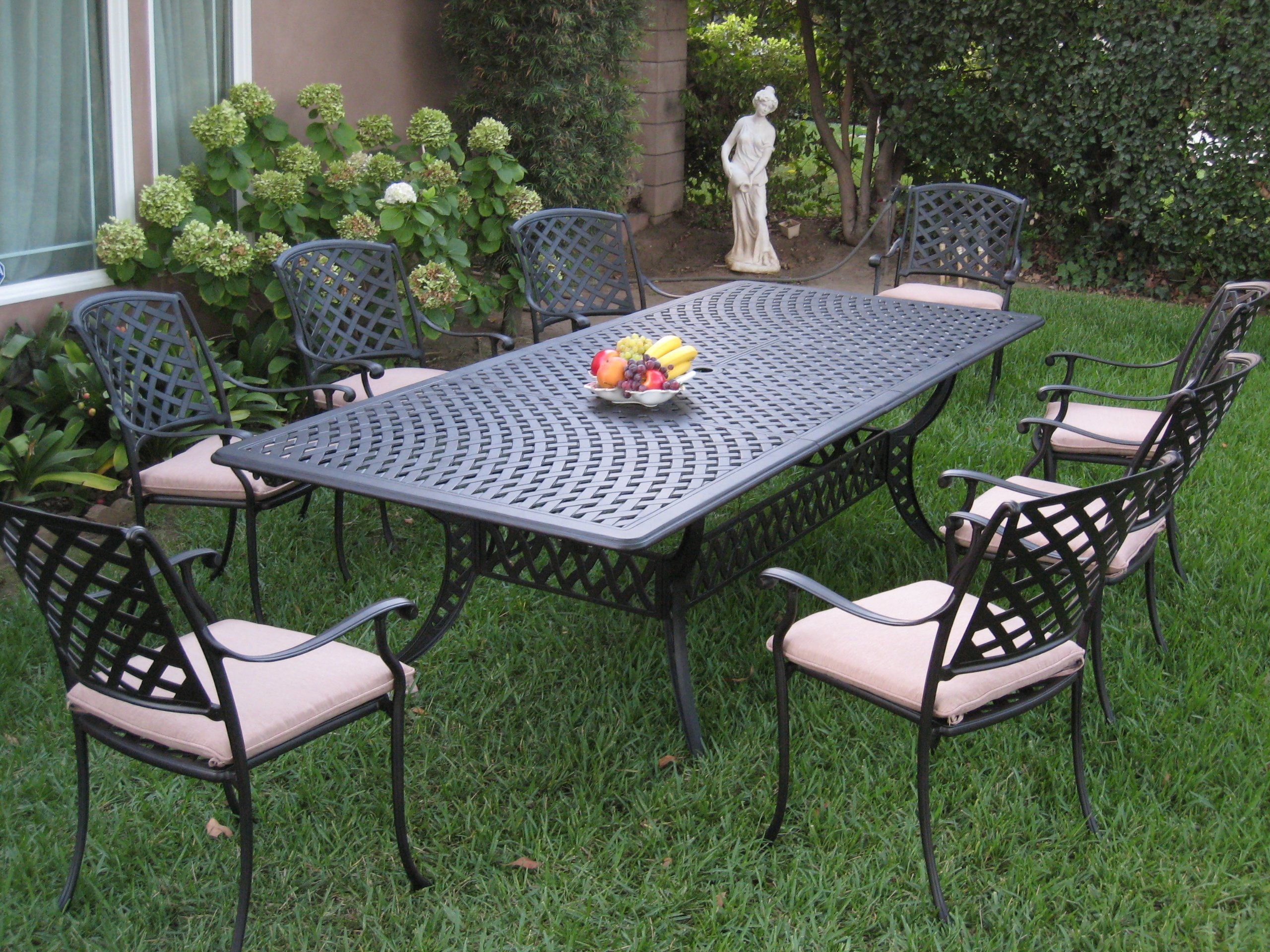 Cast Aluminum Outdoor Patio Furniture 9 Piece Extension Dining Table In 9 Piece Extendable Patio Dining Sets (View 15 of 15)