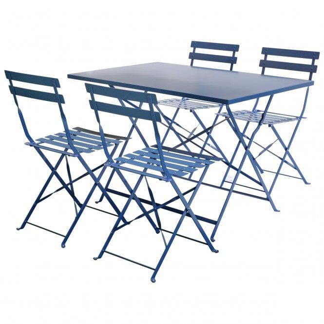 Charles Bentley 4 Seater Rectangular Folding Metal Dining Set – Navy Throughout Red Metal Outdoor Table And Chairs Sets (View 10 of 15)