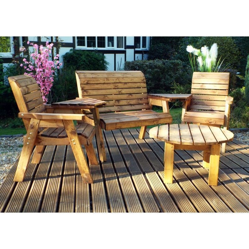 Charles Taylor 4 Seat Round Garden Furniture Set – Green Cushion – Buy With Regard To Green Outdoor Seating Patio Sets (View 1 of 15)