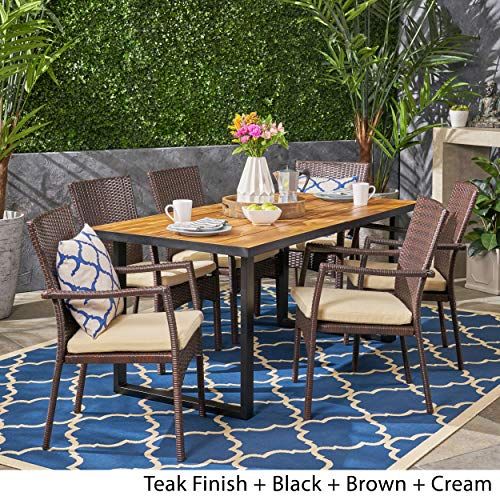 Christopher Knight Home Alice Outdoor 6 Seater Rectangular Acacia Wood Throughout Brown Wicker Rectangular Patio Dining Sets (View 13 of 15)