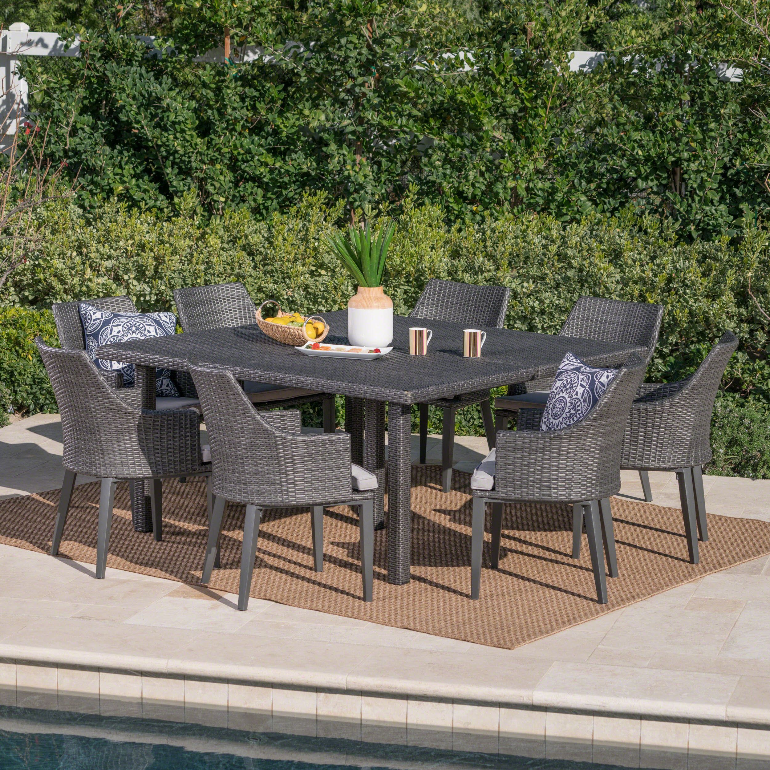 Christopher Knight Home Arnell Outdoor 9 Piece Square Wicker Dining Set Throughout 9 Piece Square Patio Dining Sets (View 2 of 15)