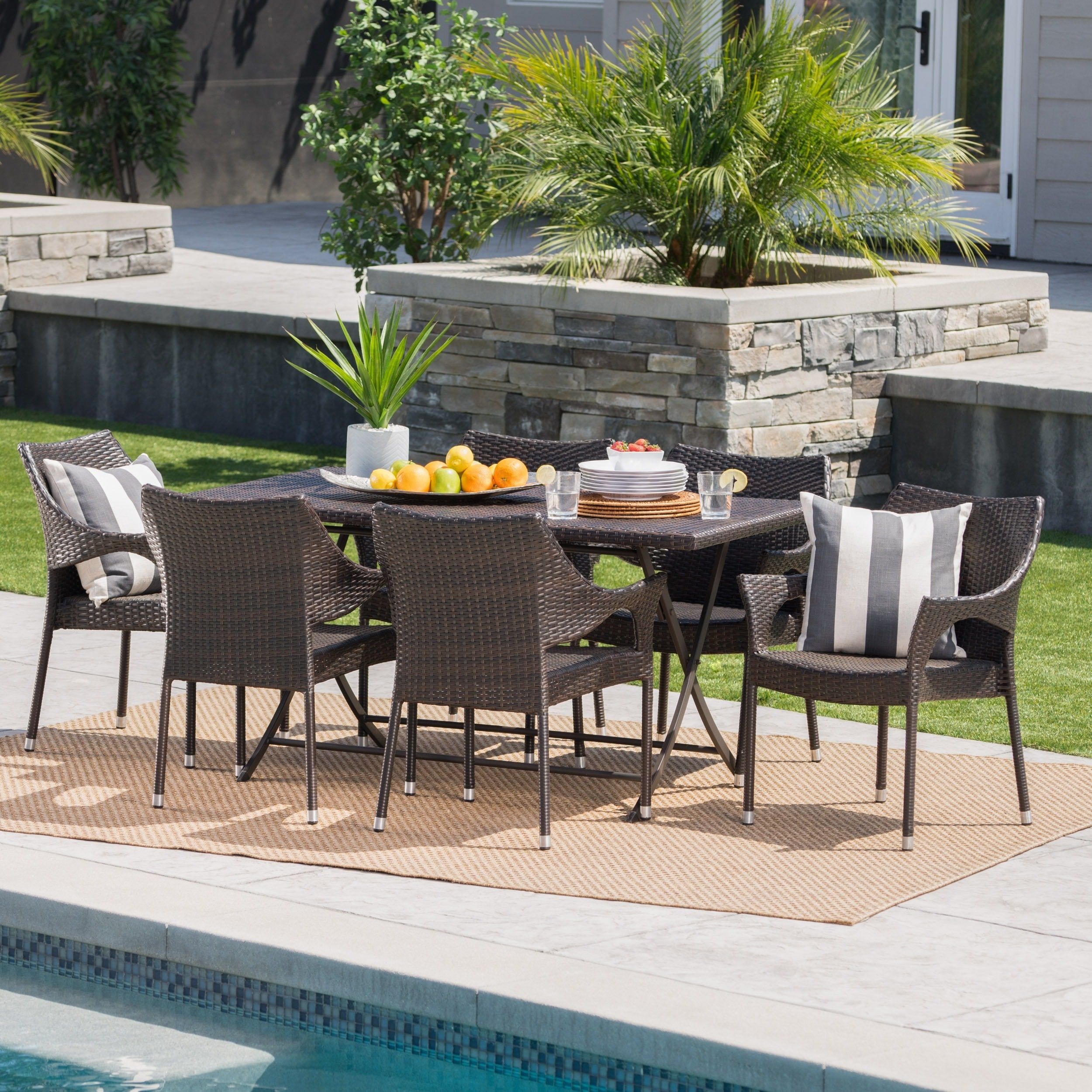 Christopher Knight Home Darcy Outdoor 7 Piece Rectangle Foldable Wicker Regarding Large Rectangular Patio Dining Sets (View 1 of 15)