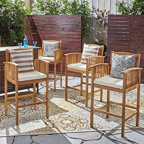Christopher Knight Home Gill Acacia Patio Bar Stools, 46", Bar Height With Natural Acacia Wood Bistro Dining Sets (View 8 of 15)