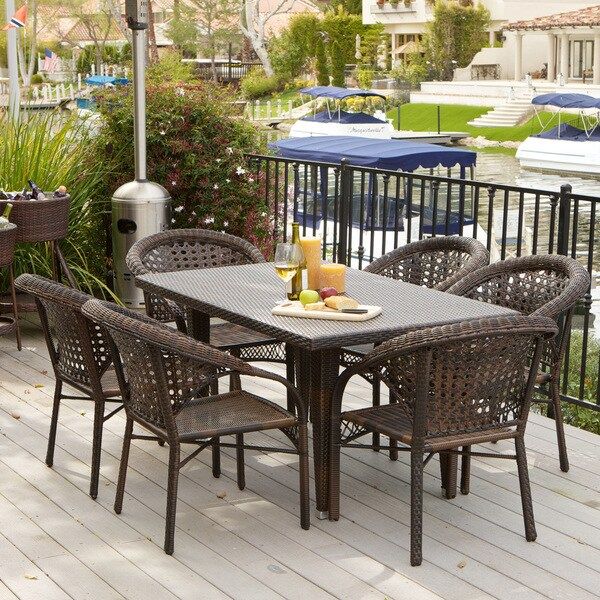 Christopher Knight Home River 7 Piece Outdoor Dining Set – 15289366 Pertaining To Gray Wicker Extendable Patio Dining Sets (View 12 of 15)