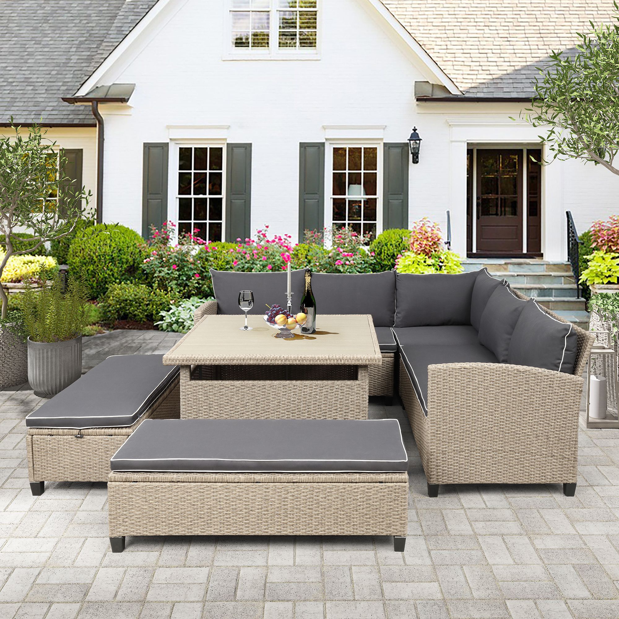 Clearance! Patio Sectional Sofa Set, 6 Piece Outdoor Patio Furniture Pertaining To Outdoor Seating Sectional Patio Sets (View 12 of 15)
