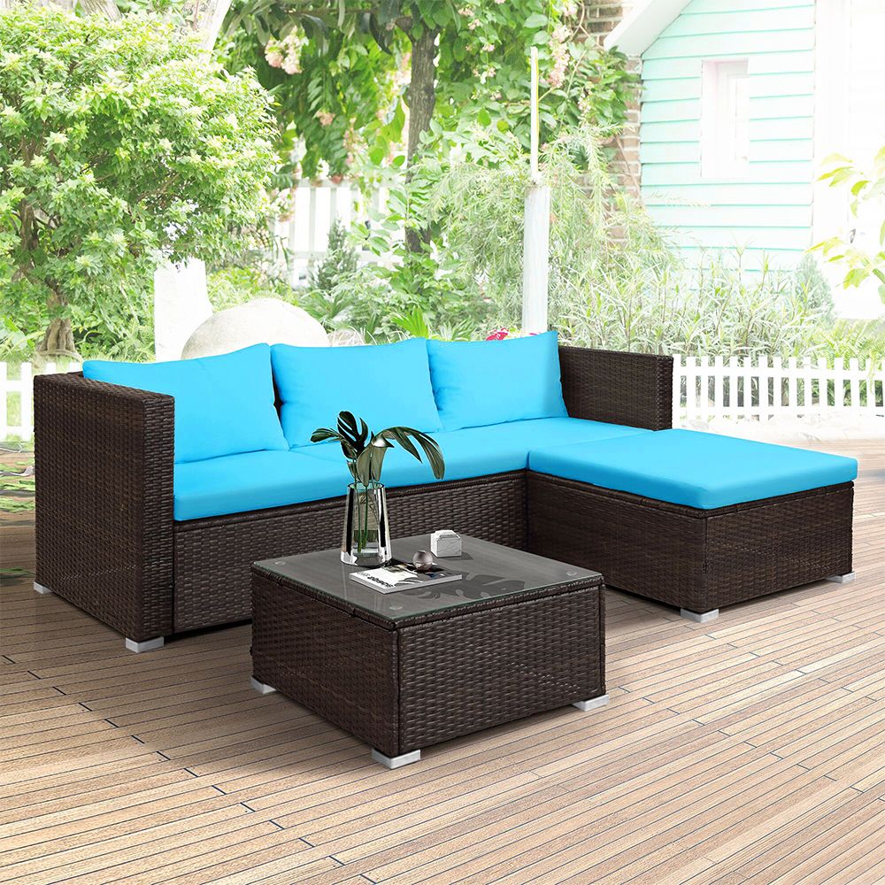 Clearance!3 Piece Outdoor Patio Conversation Set, 2 Rattan Wicker Throughout 3 Piece Outdoor Table And Loveseat Sets (View 6 of 15)