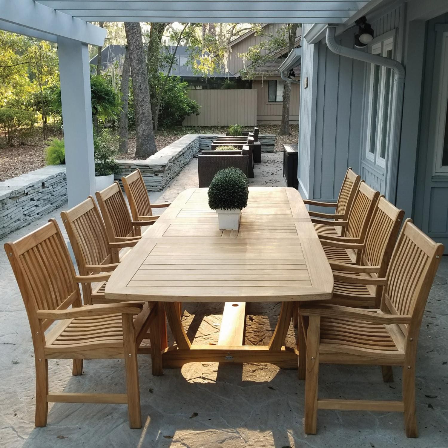 Compass 9 Piece Teak Patio Dining Set W/ 84 X 43 Inch Rectangular With Regard To 9 Piece Patio Dining Sets (View 11 of 15)