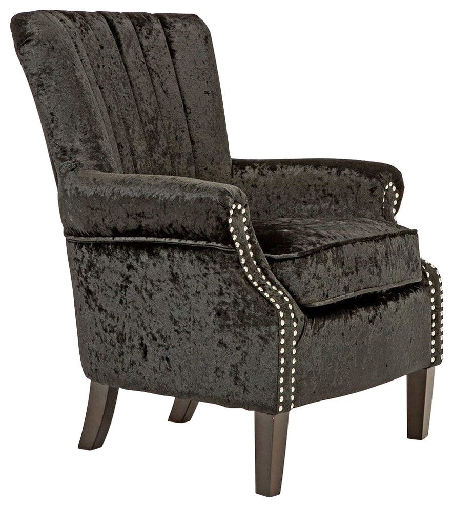 Contemporary Armchair Upholstered, Crushed Velvet Fabric, Elegant Pertaining To Charcoal Black Outdoor Highback Armchairs (View 6 of 15)