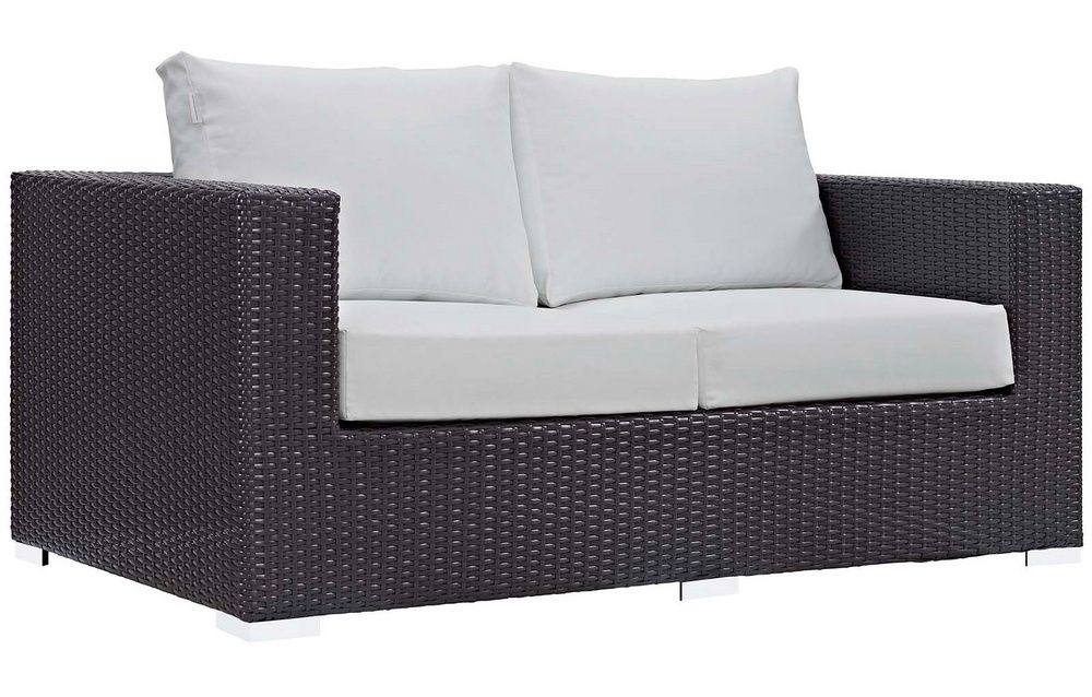 Convene 4 Pc White Fabric/Espresso Rattan Outdoor Patio Setmodway Intended For White Fabric Outdoor Wicker Armchairs (View 11 of 15)