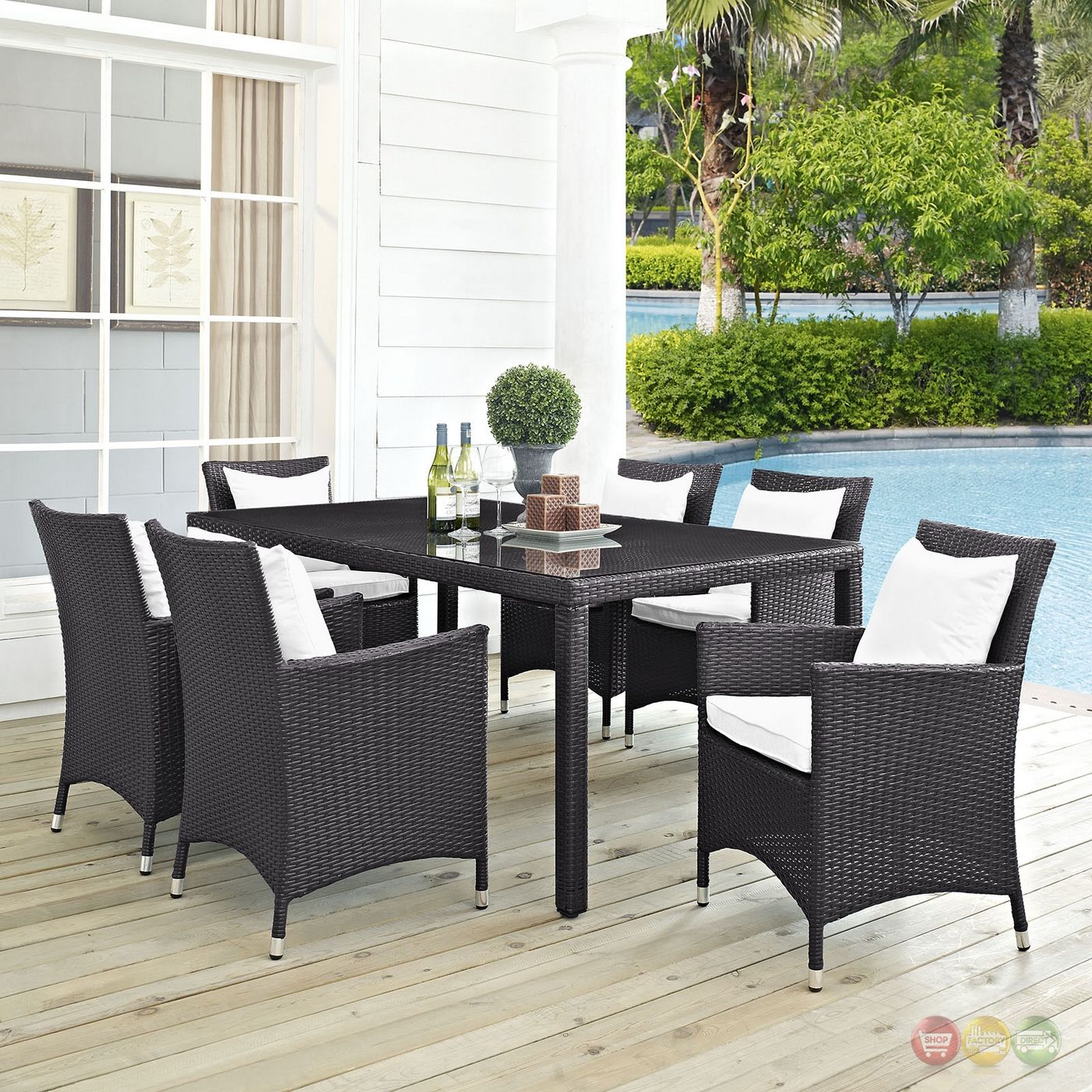 Convene Contemporary 7 Piece Outdoor Patio Glass Top Dining Set Pertaining To White Outdoor Patio Dining Sets (View 6 of 15)