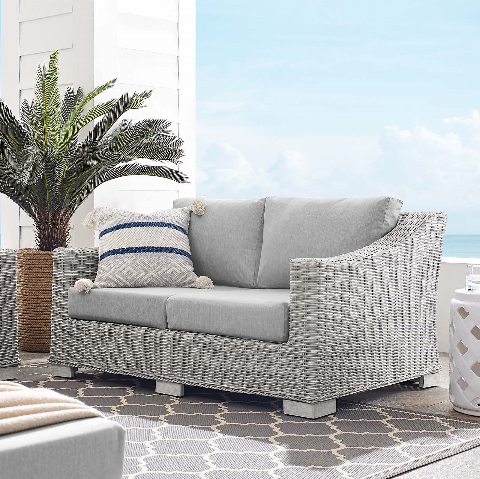 Conway Outdoor Patio Wicker Rattan Loveseat In Light Gray Gray – Hyme With Outdoor Wicker Gray Cushion Patio Sets (View 6 of 15)