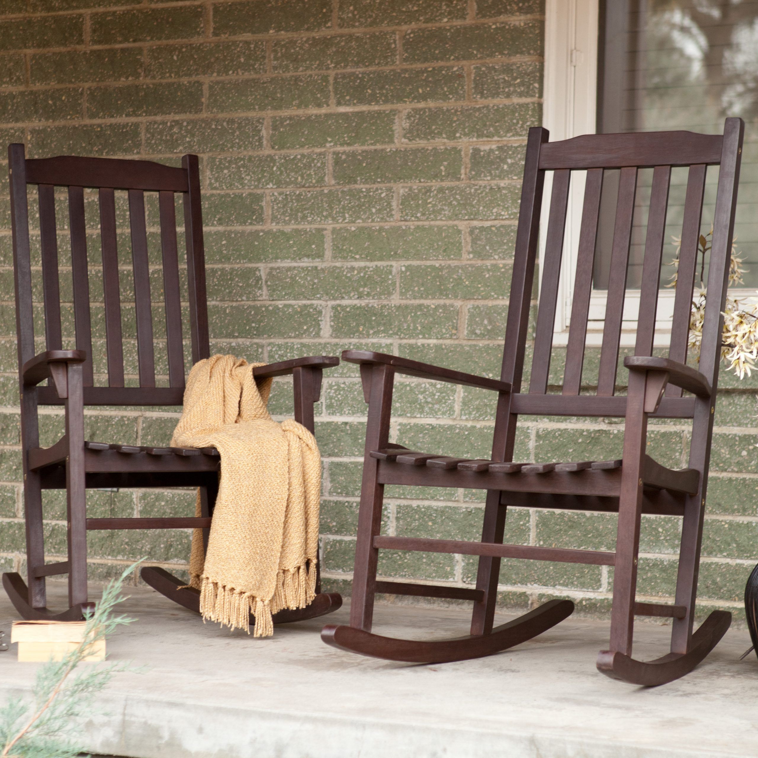 Coral Coast Indoor/Outdoor Mission Slat Rocking Chairs – Dark Brown Pertaining To Dark Brown Wood Outdoor Chairs (View 3 of 15)