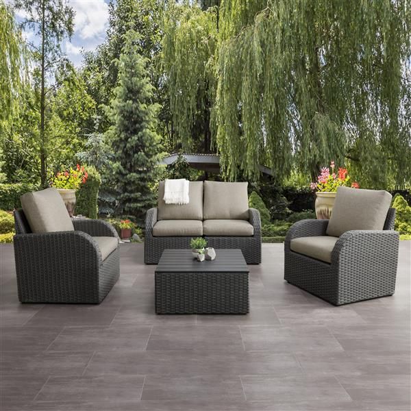 Corliving Patio Conversation Set, Charcoal Grey / Grey – 5Pc Pcl 210 In Charcoal Outdoor Conversation Seating Sets (View 7 of 15)