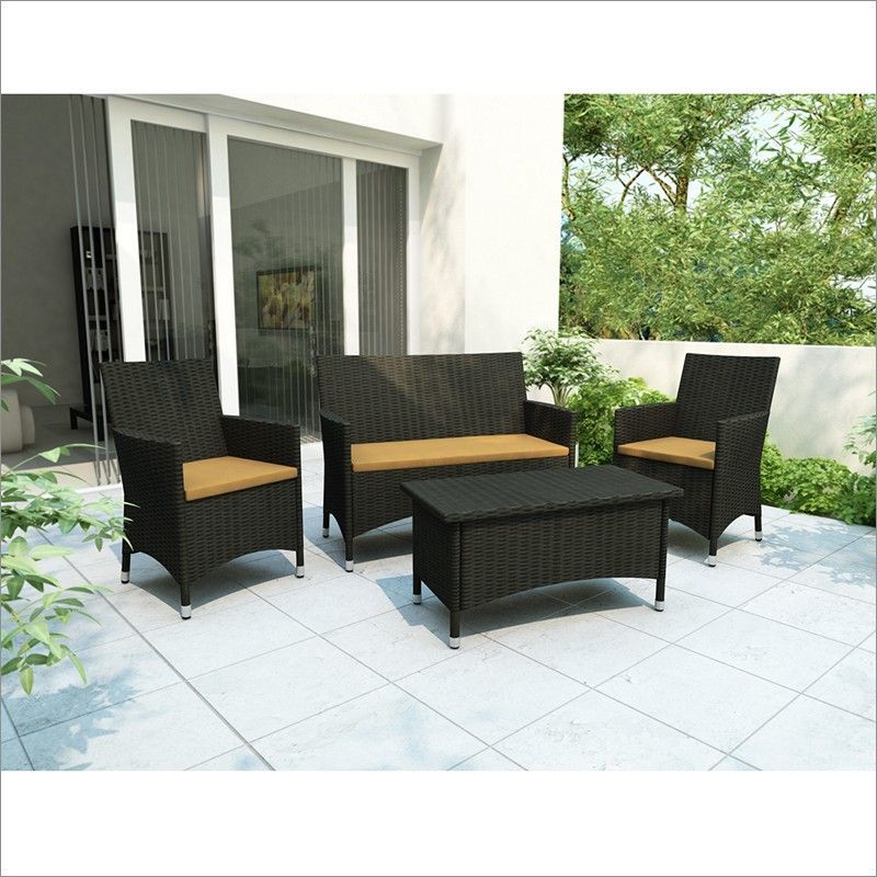 Corliving Sonax Aluminum Rope Weave Cascade 4 Piece Patio Set In With Black Weave Outdoor Modern Dining Chairs Sets (View 11 of 15)