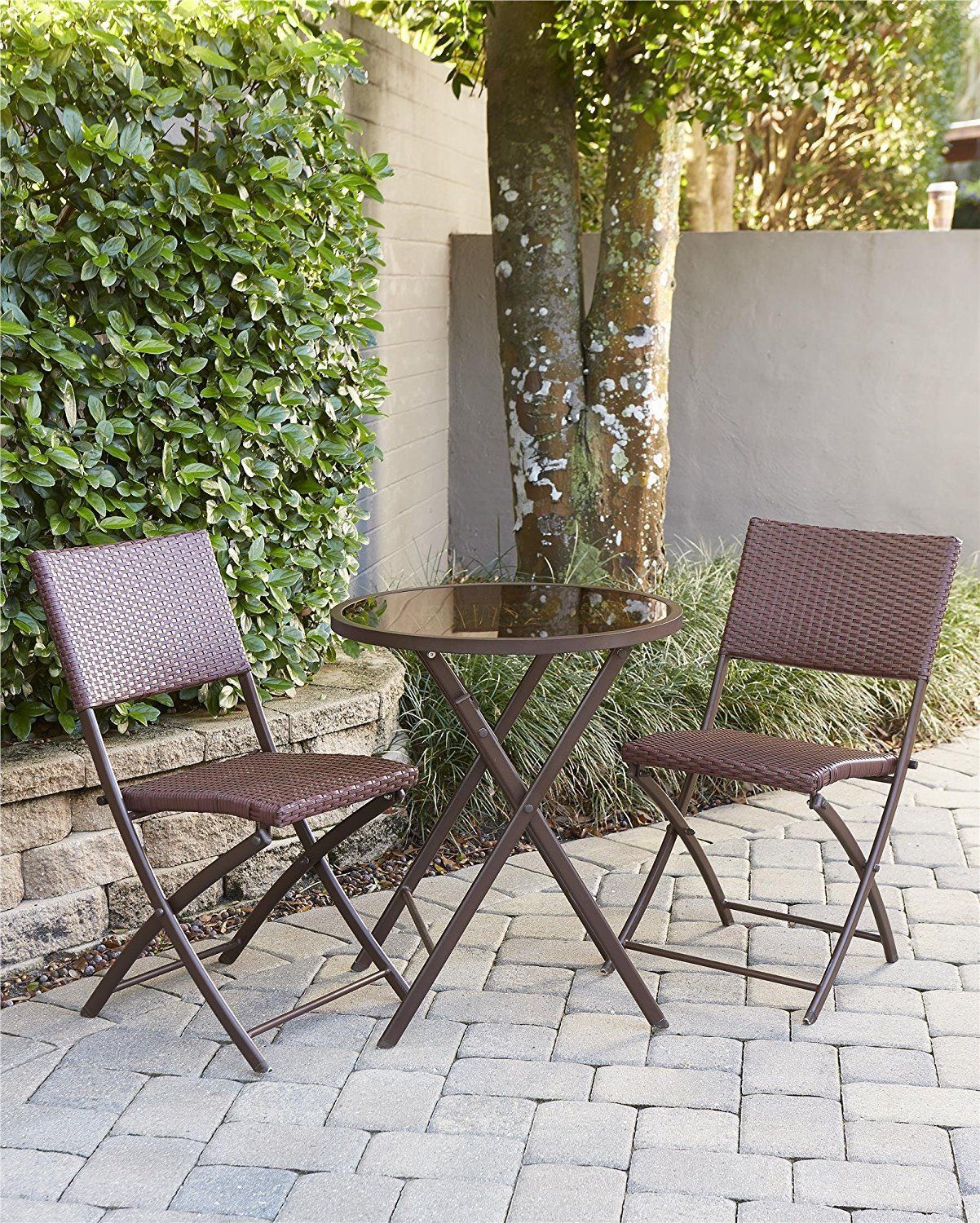 Cosco Outdoor Living Transitional 3 Piece Delray Steel Woven Wicker Throughout Blue 3 Piece Outdoor Seating Sets (View 8 of 15)
