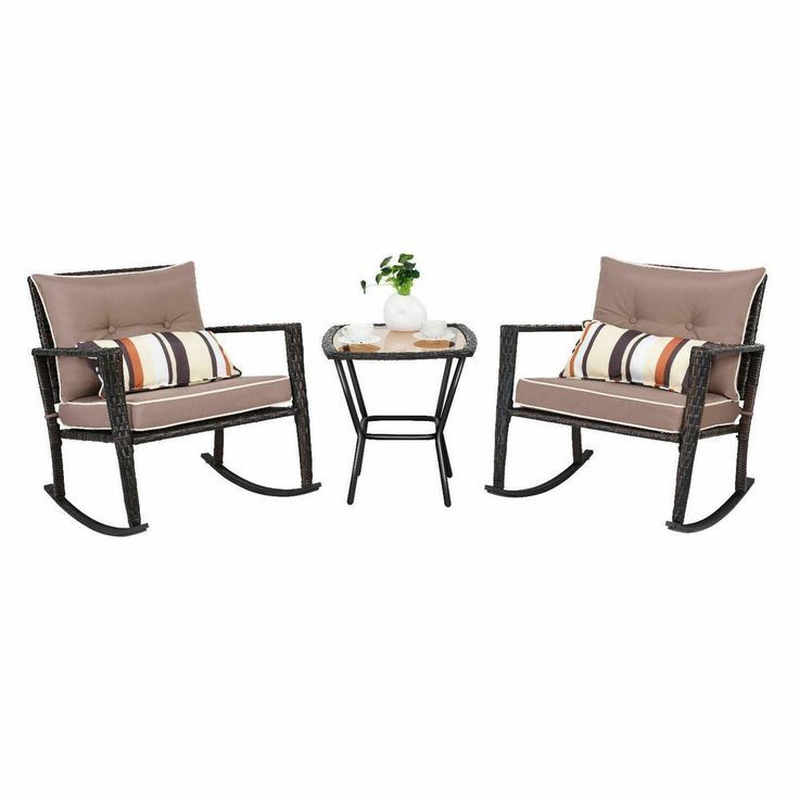 Costway 3 Piece Wicker Patio Conversation Rocking Chair Coffee Table Intended For Outdoor Rocking Chair Sets With Coffee Table (View 3 of 15)