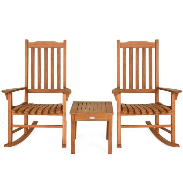 Costway 3 Piece Wood Rocking Chair Set With Coffee Table Patio Pertaining To Outdoor Rocking Chair Sets With Coffee Table (View 15 of 15)