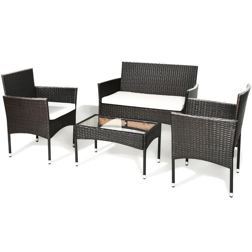 Costway 4 Piece Wicker Patio Conversation Seating Set With Rattan With Regard To 4 Piece 3 Seat Outdoor Patio Sets (View 7 of 15)