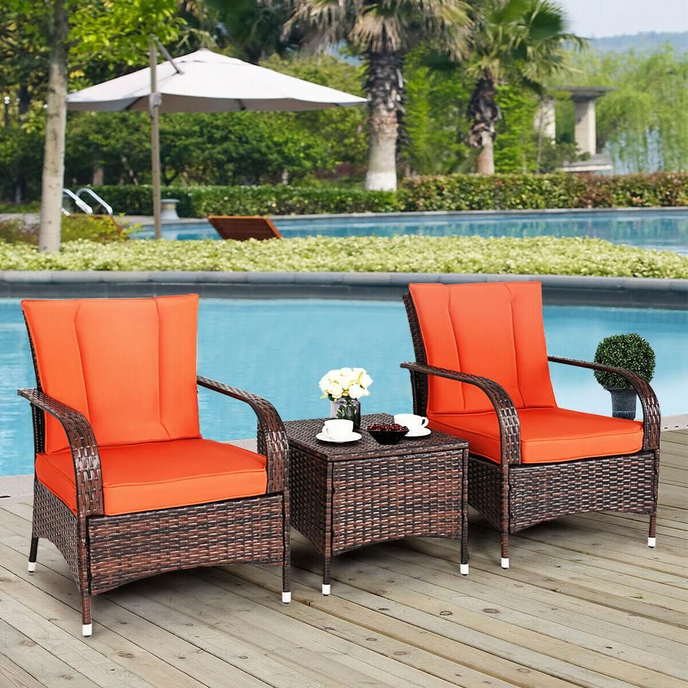 Costway Mix Brown 3 Piece Rattan Wicker Outdoor Furniture Patio Pertaining To Patio Conversation Sets And Cushions (View 3 of 15)