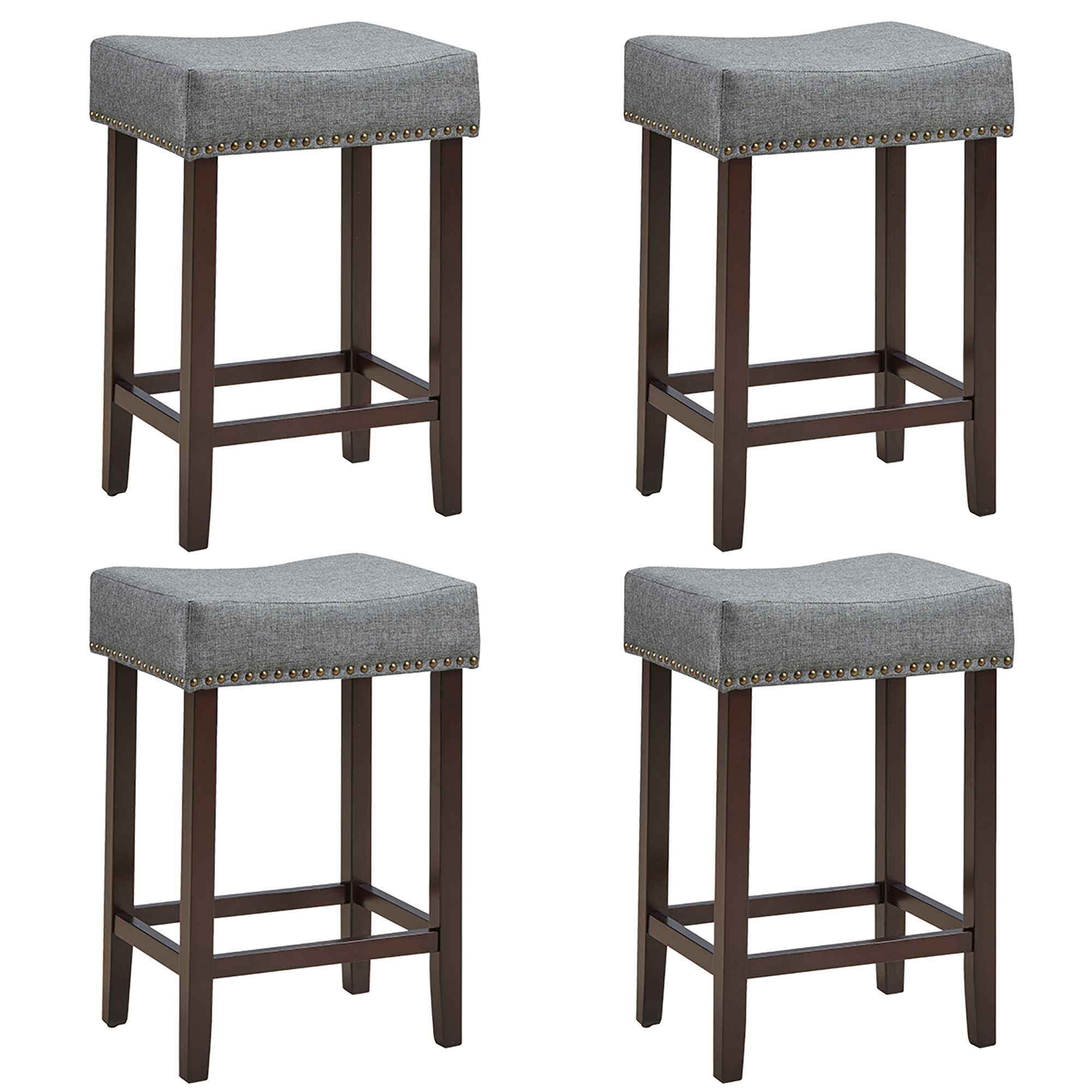 Costway Set Of 4 Nailhead Saddle Bar Stools 24'' Height W/ Fabric Seat Within Bar Tables With 4 Counter Stools (View 10 of 15)