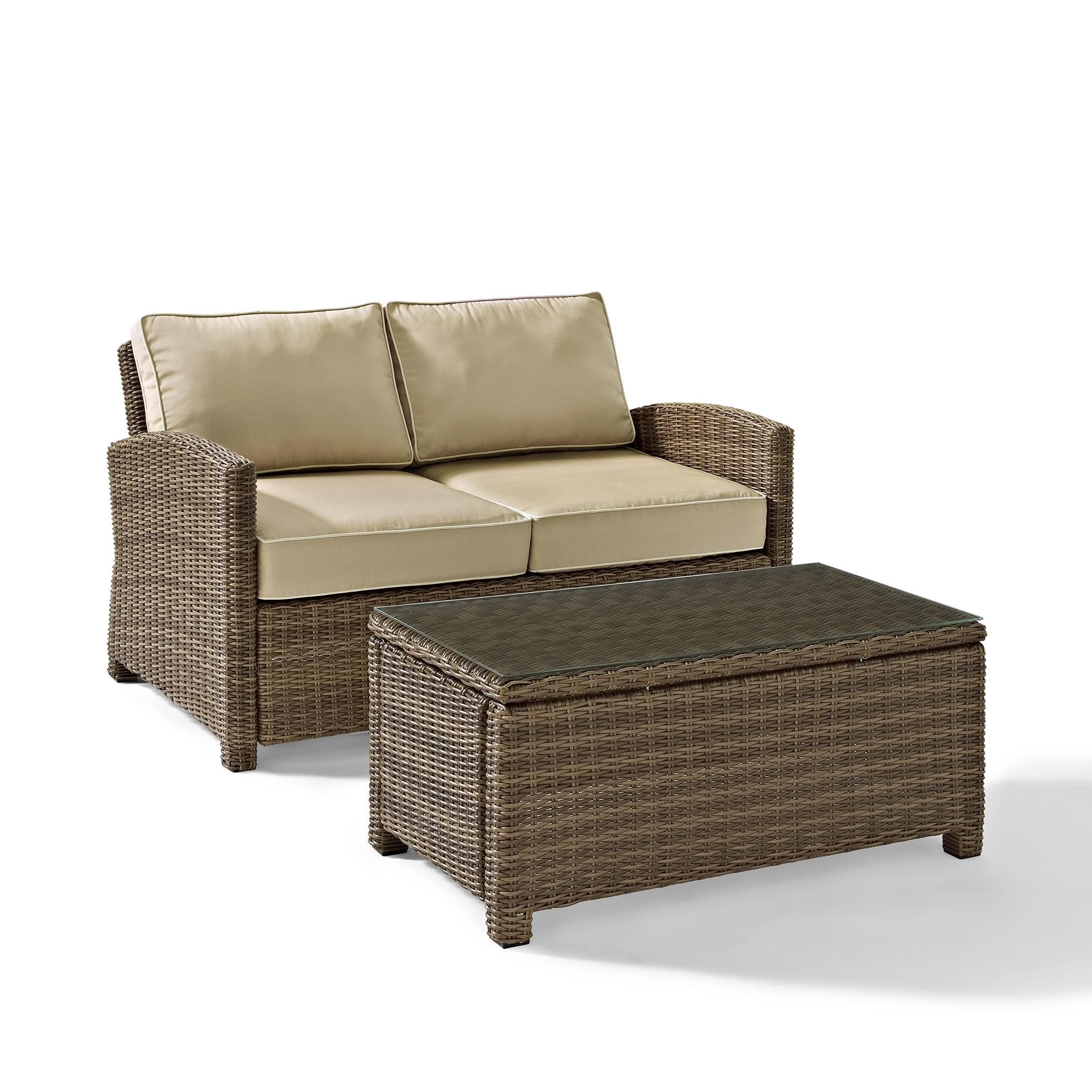 Crosley Biltmore 2 Piece Outdoor Wicker Seating Set With Sand Cushions Regarding 2 Piece Outdoor Wicker Sectional Sofa Sets (View 4 of 15)