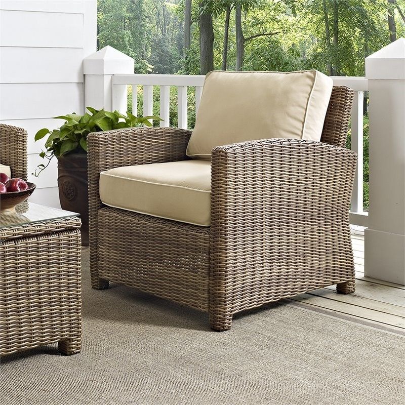 Crosley Bradenton Wicker Patio Chair In Brown And Sand – Ko70023Wb Sa Within Rattan Wicker Sand Outdoor Seating Sets (View 1 of 15)