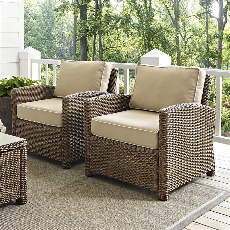 Crosley Bradenton Wicker Patio Chair In Brown And Sand (Set Of 2 In Rattan Wicker Sand Outdoor Seating Sets (View 2 of 15)