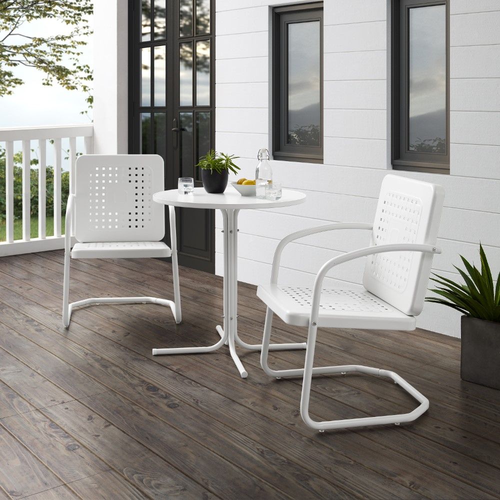 Crosley Furniture – Bates 3 Piece Outdoor Bistro Set White Gloss /White Within White 3 Piece Outdoor Seating Patio Sets (View 4 of 15)