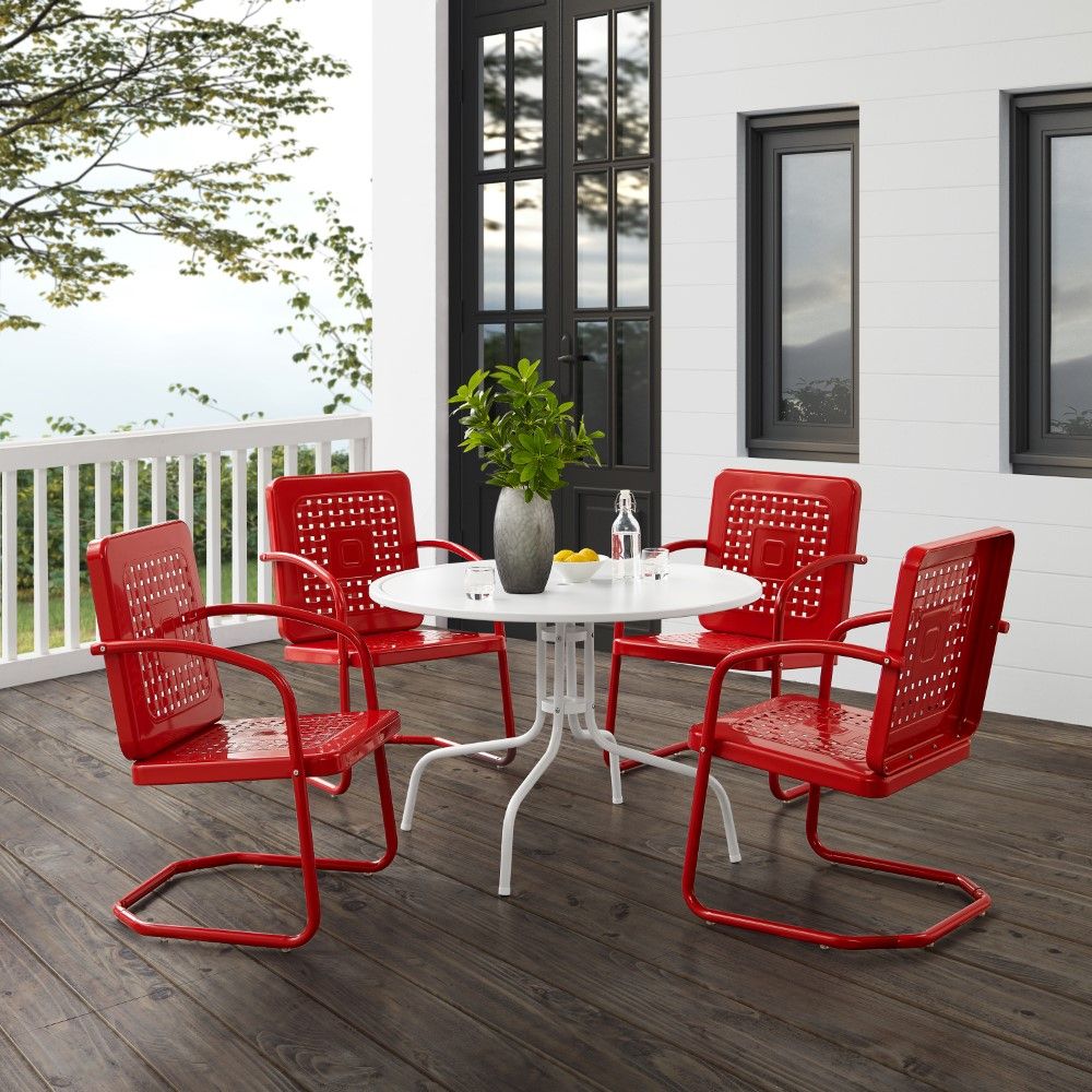 Crosley Furniture – Bates 5 Piece Outdoor Dining Set Bright Red Gloss For Red Metal Outdoor Table And Chairs Sets (View 5 of 15)