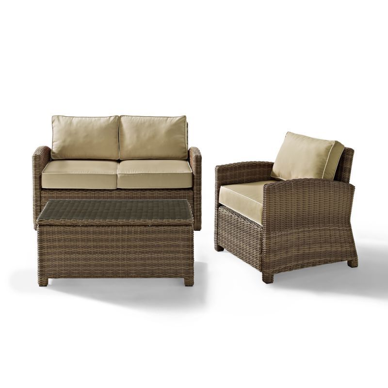 Crosley Furniture – Bradenton 3 Piece Outdoor Wicker Seating Set With With Regard To Rattan Wicker Sand Outdoor Seating Sets (View 3 of 15)