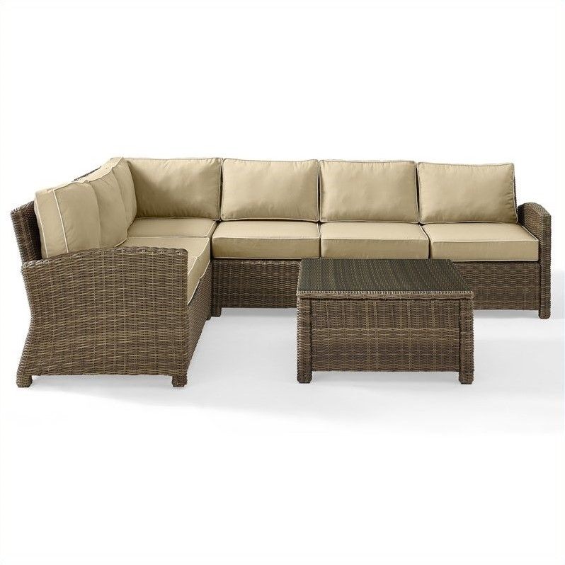 Crosley Furniture Bradenton 5 Piece Outdoor Wicker Seating Set With With Rattan Wicker Sand Outdoor Seating Sets (View 7 of 15)