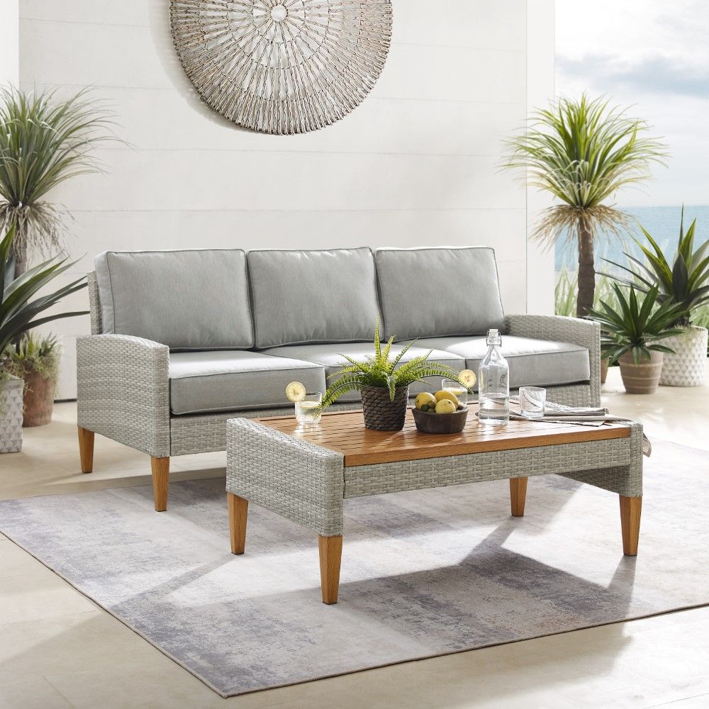 Crosley Furniture – Capella Outdoor Wicker 2 Piece Sofa Set Gray/Acorn Regarding 2 Piece Outdoor Wicker Sectional Sofa Sets (View 8 of 15)