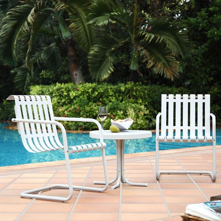Crosley Furniture – Gracie 3 Piece Metal Outdoor Conversation Seating In White 3 Piece Outdoor Seating Patio Sets (View 7 of 15)