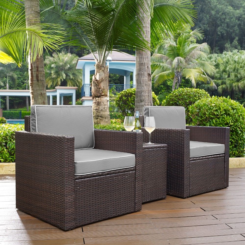 Crosley Furniture – Palm Harbor 3 Piece Outdoor Wicker Conversation Set Intended For 3 Piece Outdoor Table And Loveseat Sets (View 2 of 15)