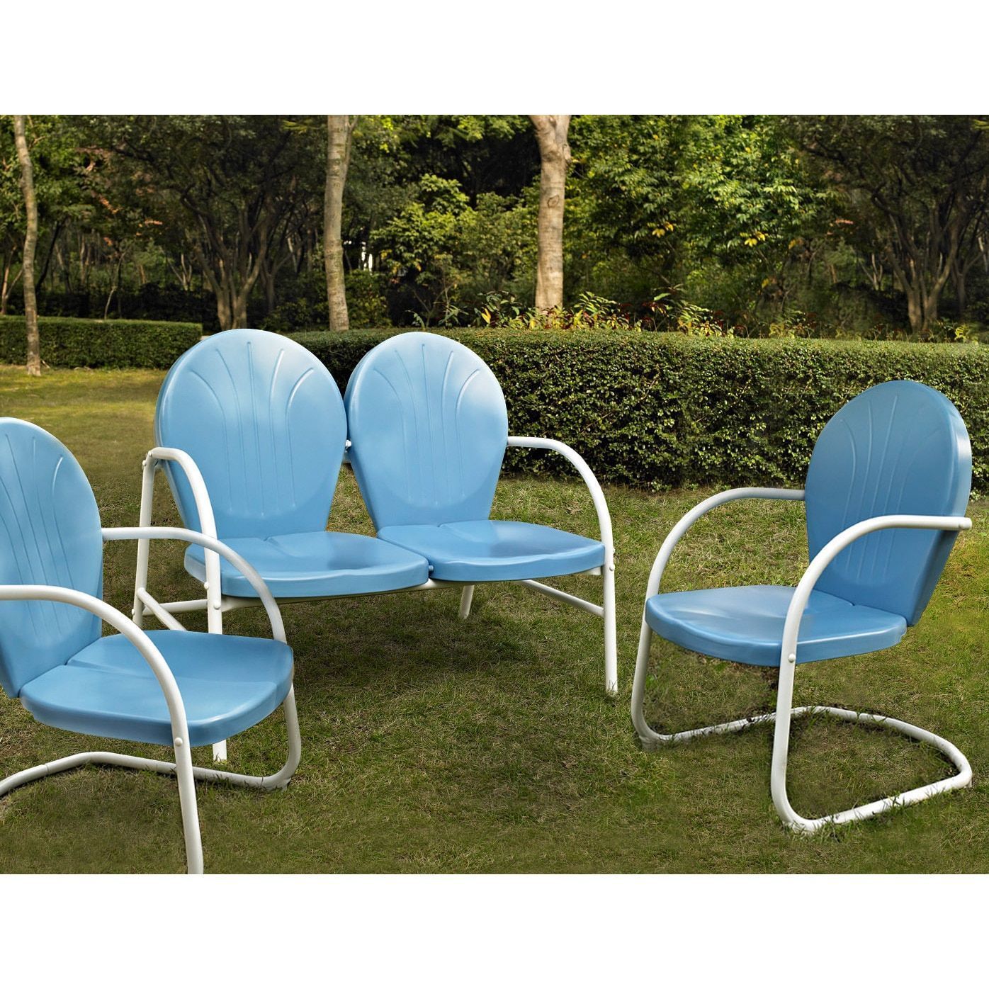 Crosley Griffith 3 Piece Metal Outdoor Conversation Seating Set For Blue 3 Piece Outdoor Seating Sets (View 2 of 15)