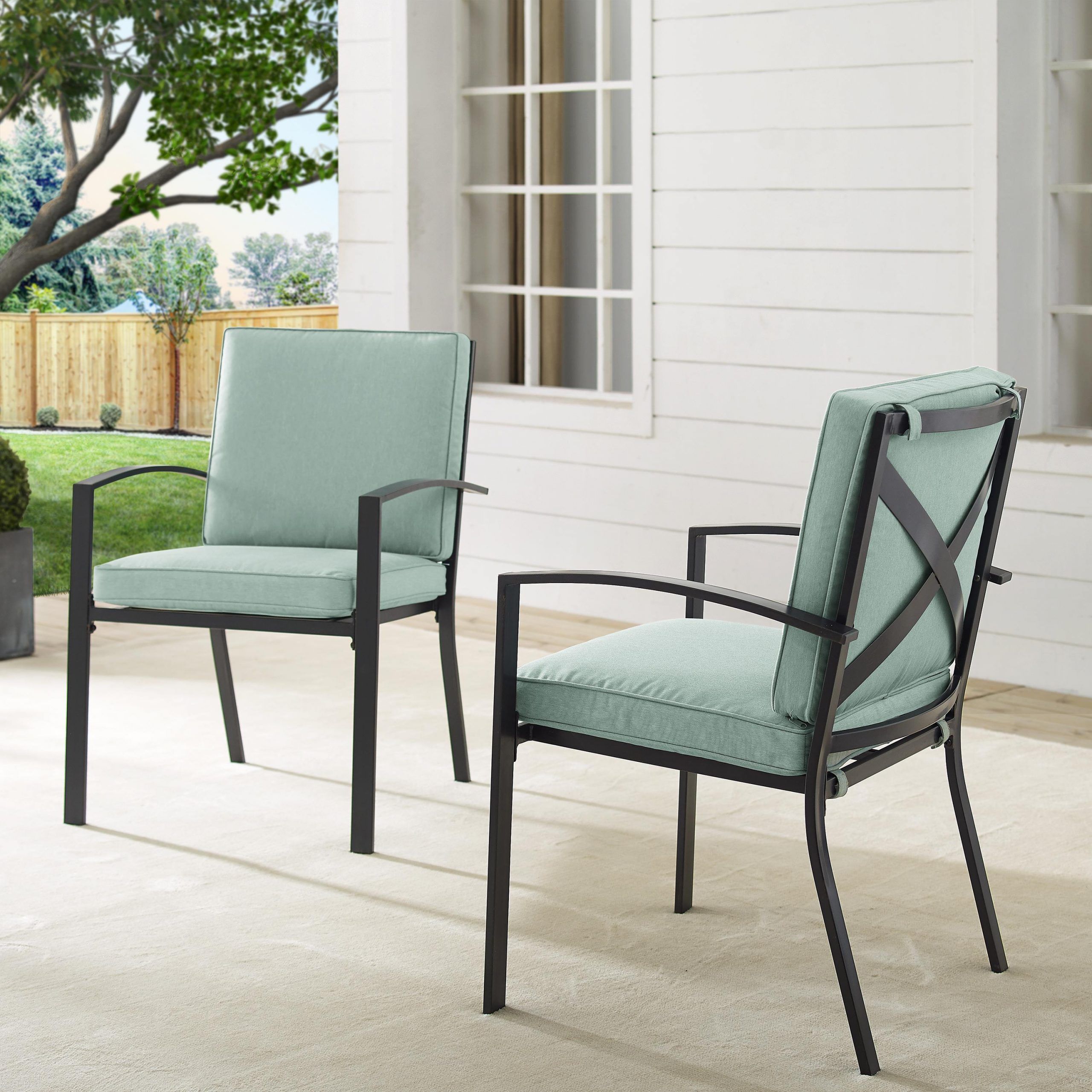 Crosley Kaplan 2Pc Outdoor Dining Chair Set Mist/Oil Rubbed Bronze – 2 Inside Mist Fabric Outdoor Patio Sets (View 1 of 15)