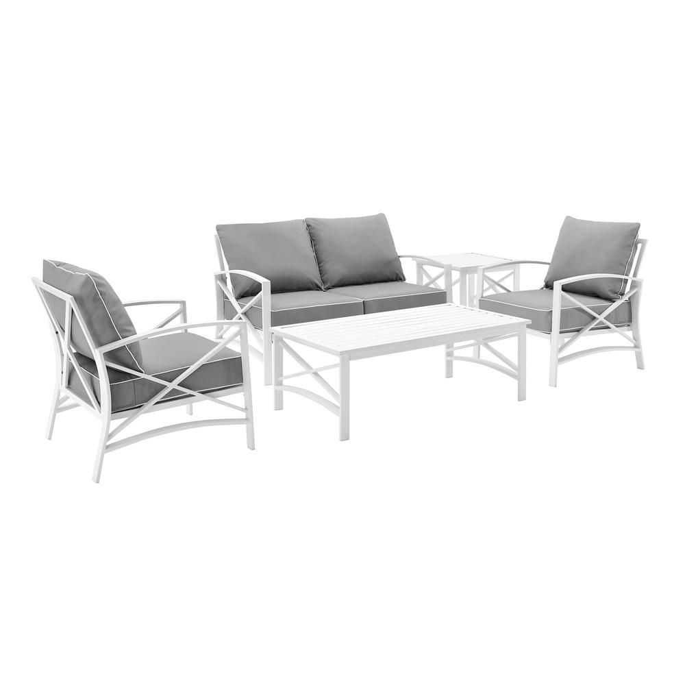 Crosley Kaplan White 5 Piece Metal Patio Seating Set With Grey Cushions In 5 Piece 5 Seat Outdoor Patio Sets (View 5 of 15)
