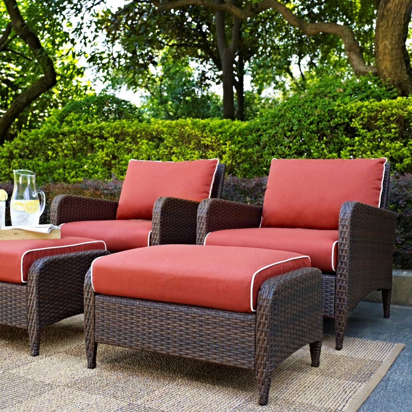 Crosley Kiawah 4 Piece Outdoor Wicker Seating Set With Sangria Cushions In 4 Piece Outdoor Seating Patio Sets (View 2 of 15)