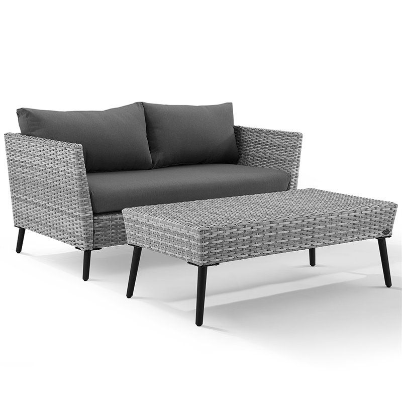 Crosley Richland 2 Piece Wicker Patio Sofa Set In Gray – Co7317Gy Cl Inside 2 Piece Outdoor Wicker Sectional Sofa Sets (View 5 of 15)
