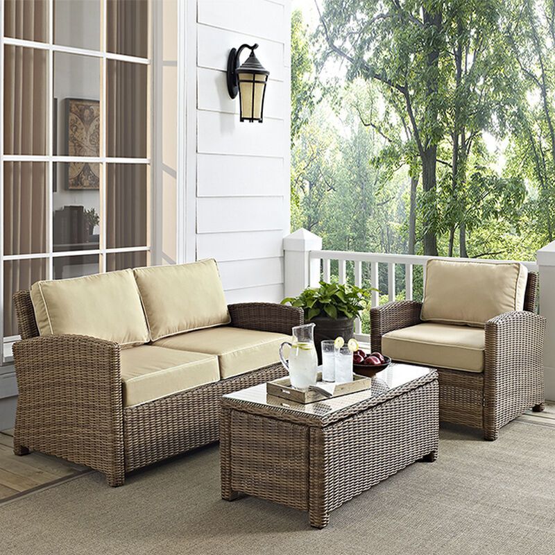 Crosleycrosley Bradenton 3 Piece Outdoor Wicker Seating Set With Sand Throughout Rattan Wicker Sand Outdoor Seating Sets (View 6 of 15)