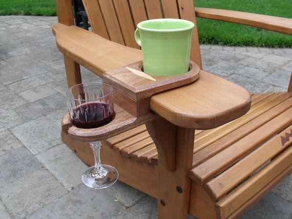 Cup And Wine Glass Holder For Adirondack Chairs | Etsy | Anders Hus Throughout Outdoor Chair With Wine Holder (View 9 of 15)
