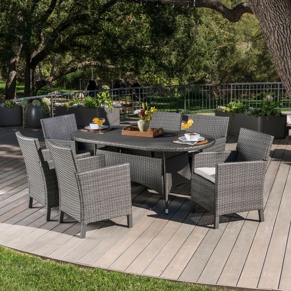 Cypress Outdoor 7 Piece Oval Wicker Dining Set With Cushions With 7 Piece Outdoor Oval Dining Sets (View 10 of 15)