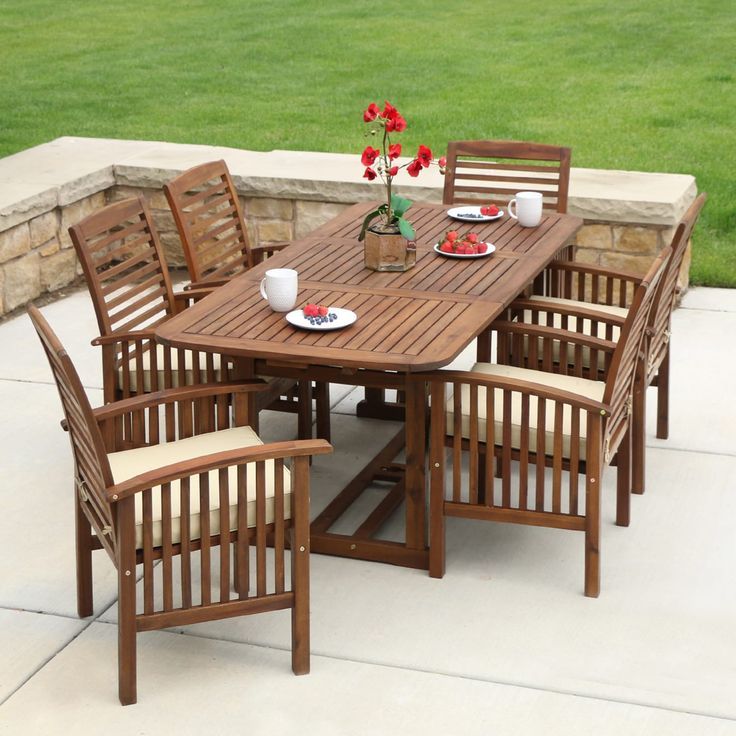 Dark Brown Acacia 7 Piece Dining Set | Patio Furniture Sets, Outdoor Within Dark Brown Patio Dining Sets (View 4 of 15)